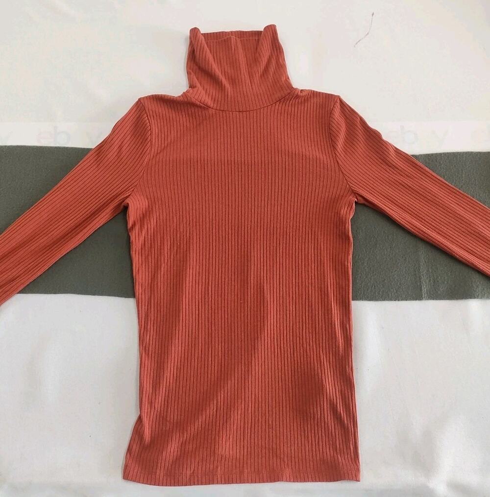 Women’s Madewell Ribbed Turtleneck Long Sleeve Top Rusty Torch Fall Color Sz XS
